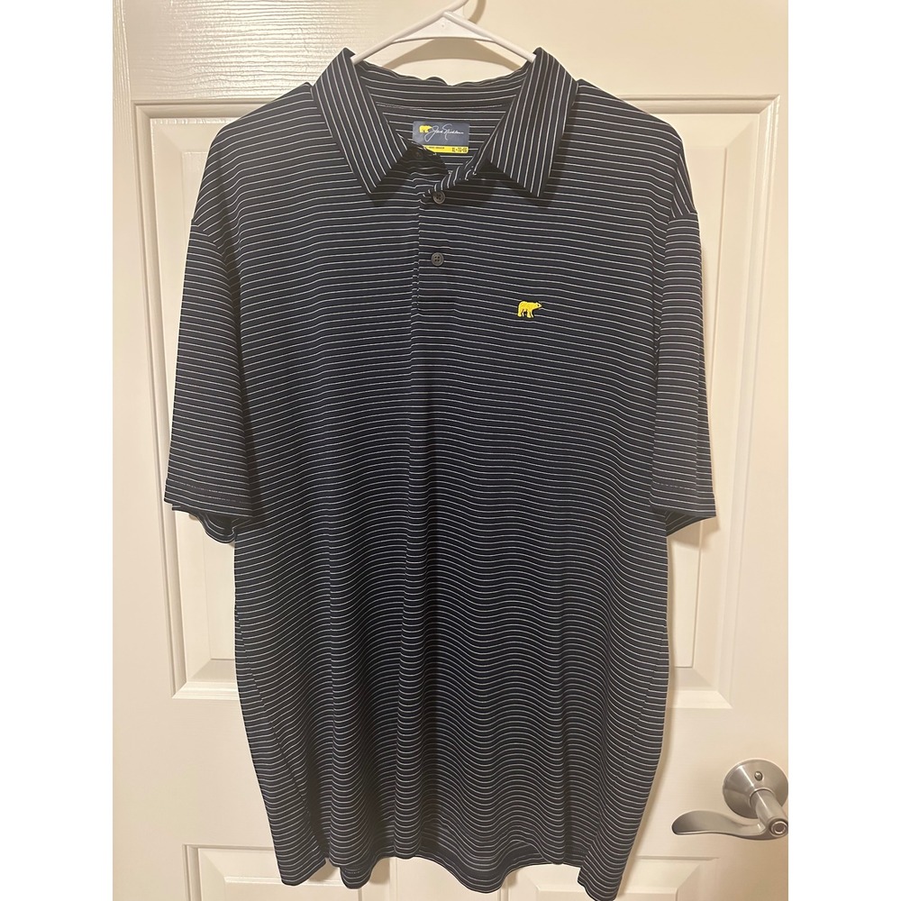Jack Nicklaus Polo Shirt Mens XL Navy Blue Golden Bear Striped Short Sleeve Golf